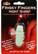 Frisky Fingers Night Teaser Glow In The Dark Finger Vibrator, silicone sleeve with vibrating bullet.
