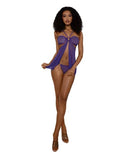 Dreamgirl Babydoll Set with Panty Ultra Violet OS showcasing a model in a flowing sheer purple lingerie outfit.