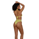 Dreamgirl Situation Net 2 Pc Lingerie Set Neon Yellow OS worn by model showing back view with sheer net and vibrant color.