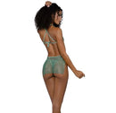 Dreamgirl Shine Bright Sultry Mini Dress with Thongs L XL in sparkling green, showcasing a sultry fit and stylish design.