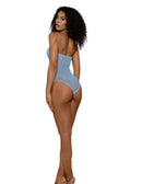 Dreamgirl Lingerie Ashley Teddy Arctic Blue OS showcased on a model from the back, highlighting its sheer mesh and romantic design.