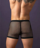 Image of a man wearing Male Power Fishnet 2.0 PCH Short Black M, showcasing the stylish fishnet design and comfortable fit.