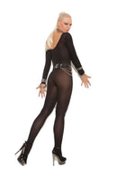 Model showcasing Sheer Long Sleeve Bodystocking Black OS with a sleek fit and stylish accessories.