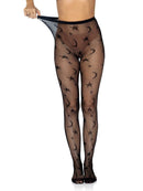 Leg Avenue Celestial Fishnet Tights One Size Black showing delicate star and moon patterns in classic black fishnet.