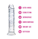Naturally Yours Gala Dildo 6 inches Sparkling Clear with glitter-infused design and suction cup base.
