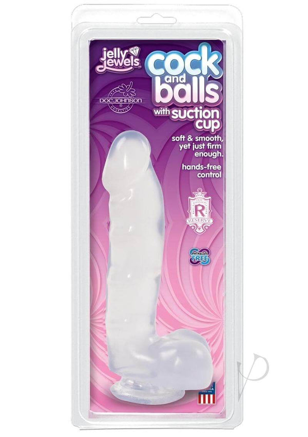 Jelly Jewels 6-inch suction cup dildo with realistic cock and balls in packaging