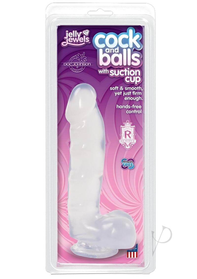 Jelly Jewels 6-inch suction cup dildo with realistic cock and balls in packaging