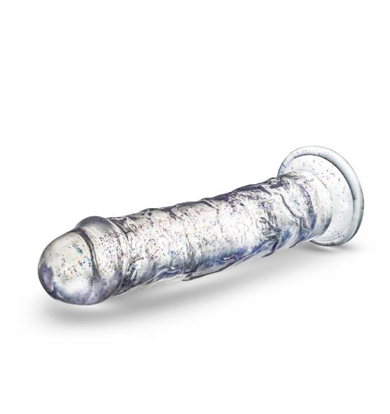 Naturally Yours Glamor Dildo 7 inches Sparkling Clear, a dazzling clear dildo with glitter for sensual pleasure.