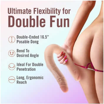Dr. Skin Plus 16.5-Inch Posable Double Dong, double-ended dildo for double penetration, partner play, flexible shaft, and ergonomic reach.