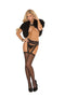 Red fishnet thigh highs with lace garter belt lingerie set from Elegant Moments.