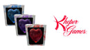 Intimacy Heart Massager Purple, blue, and red heart-shaped massage products displayed with Kheper Games logo.