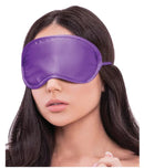 Lux Fetish Collar Cuffs & Leash Set Purple model wearing purple blindfold for seductive bondage experiences.