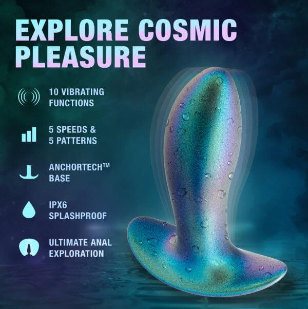 Anal Adventures Matrix Voyager Plug in Neptune Teal with 10 vibration functions, ergonomic design, and IPX6 splashproof rating.