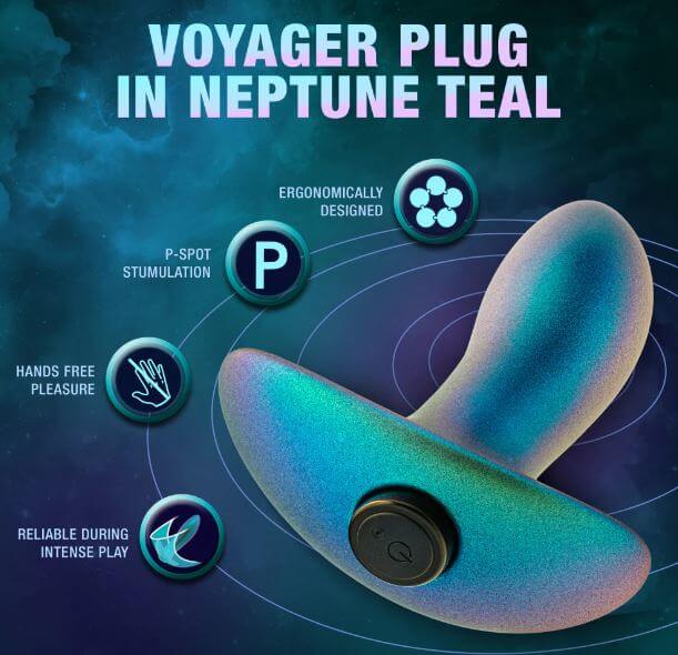 Neptune Teal Anal Adventures Matrix Voyager Plug with 10 Vibration Modes and Ergonomic Design for Hands-Free Pleasure.