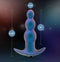 Anal Adventures Matrix Expedition Plug in Lunar Blue with size dimensions and three graduated beads shown.