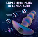 Anal Adventures Matrix Expedition Plug in Lunar Blue with ergonomic design, 3 bead sizes, hands-free pleasure, extended wear.
