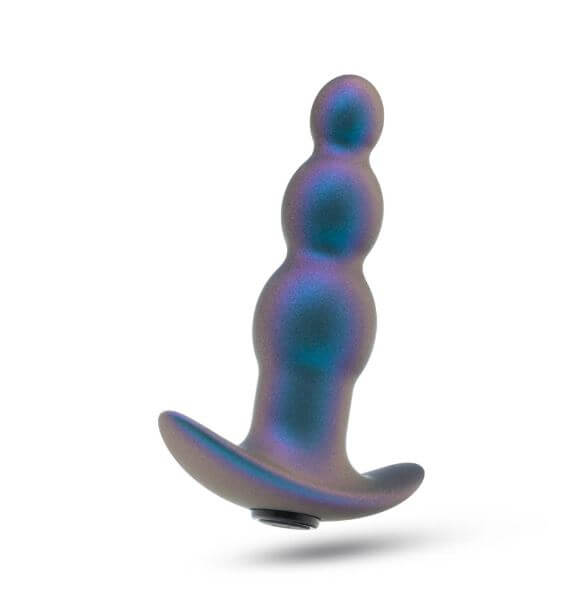 Anal Adventures Matrix Expedition Plug in Lunar Blue with three beads and vibration settings for enhanced pleasure and anal training.