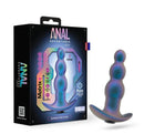 Anal Adventures Matrix Expedition Plug in Lunar Blue with packaging, featuring 10 vibration modes and graduated beads for comfortable exploration.
