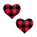Pastease Buffalo Plaid Heart Pasties Red in heart shape featuring a classic buffalo plaid pattern.