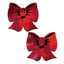 Pastease Holographic Red Bow Pasties with shimmering holographic finish for a festive look and playful sparkle.