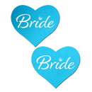 Pastease Bride Blue Heart Pasties with 'Bride' text in playful robin's egg blue color.