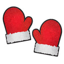 Pastease Glitter Santa Mittens Pasties Red/white - glittering red and white Santa mitten designs for festive fun.