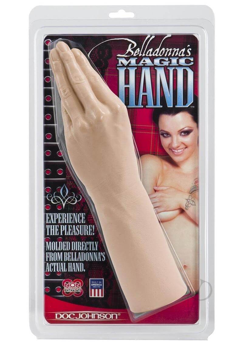 Doc Johnson Belladonna's 11.5" Magic Hand packaging, realistic replica molded from Belladonna for intense pleasure
