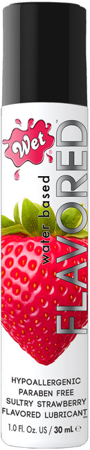 Wet Flavored Lubricant Sexy Strawberry 1 Oz bottle with strawberry illustration and flavor description