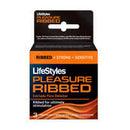 Lifestyles Ribbed Pleasure Condoms 3 Pack box featuring ribbed design for increased sensation and safety.