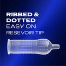 Durex Performax Intense Condoms 3 Pack showing ribbed and dotted design with easy on reservoir tip.