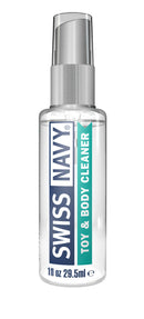 Swiss Navy Toy and Body 1 Oz 50 count Fishbowl bottle with spray nozzle for cleaning toys and body-contact items.
