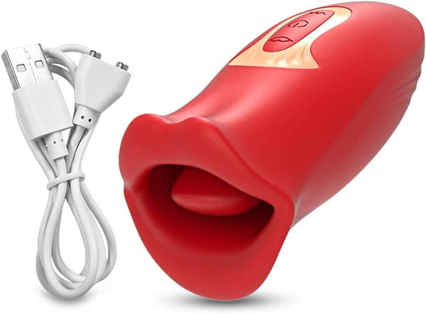 Smooches #1 Clitoral Vibrator in red with USB charging cable, featuring design for dual sensations and kissing vibrations.
