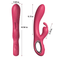 Red Buzz Bunny Rabbit Vibrator with dual motors, traditional rabbit ears, G-spot stimulator, and product dimensions shown.