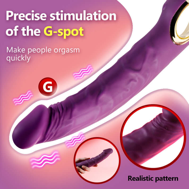 Purple realistic dildo vibrator with textured veins, highlighting precise G-spot stimulation and lifelike design for quick orgasms.