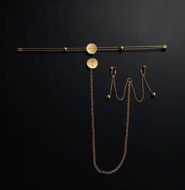 UPKO Double Bar Vibration Nipple Clamps and Clitoral Chain Set on black background