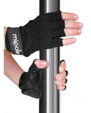 MiPole Dance Pole Gloves Pair Small Black in use on a dance pole, enhancing grip for fitness and performance.