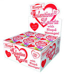 Little Genie Risque Valentine's Day Boxed Candy Hearts display featuring colorful candies with playful messages.