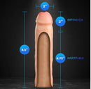 Performance Plus 2-Inch Silicone Penis Extender showing dimensions, including 8.5-inch length and 2-inch extension in beige.