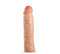 Beige 3-inch silicone penis extender with dual-density design for realistic feel and enhanced performance.