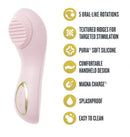Delice Dahlia Stimulating Personal Massager Pink features 5 oral-like rotations and textured ridges for targeted stimulation.