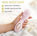 Delice Dahlia Stimulating Personal Massager Pink on a hand with body-safe silicone, ultra-smooth finish, easy to clean design.