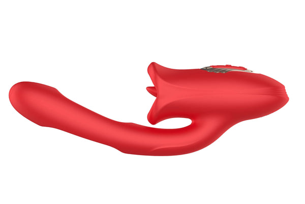 Smooches Flicker Vibrator in vibrant red, designed for dual stimulation with 10 vibration modes and 10 flick patterns.