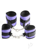 Fetish Fantasy Pleasure Bondage Set Purple featuring adjustable cuffs and metal connectors for bondage play.