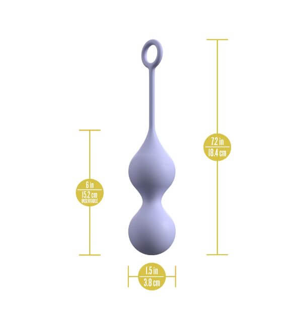 Delice Cheri Silicone Weighted Kegel Trainer Purple dimensions and design with measurements.