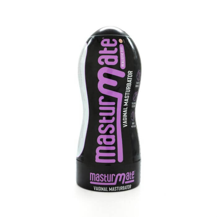 Masturmate Realistic Feel Male Stroker with Vagina Design in Black and Purple Packaging