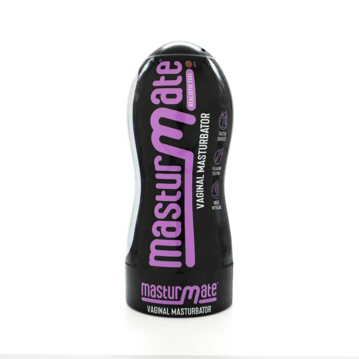 Masturmate Realistic Feel Male Stroker in Black Container with Vagina Design