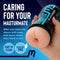 Masturmate male stroker in hand, easy to clean, phthalates-free product instructions displayed