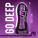 Masturmate Realistic Feel Male Stroker in black with Go Deep text and height measurement of 19cm/7.5in.