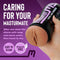 Hand holding Masturmate male stroker with realistic vagina design, highlighting easy cleaning and phthalate-free features.