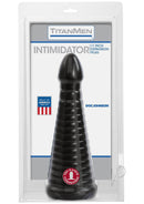 TitanMen Intimidator 11-inch black expansion anal plug in packaging, ribbed shaft for enhanced stimulation.
